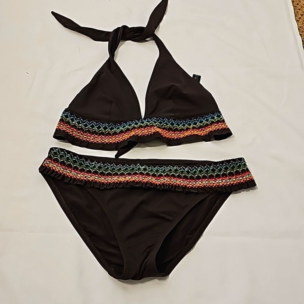 La Blanca high waist bikini with colorful printed band size 8/10
